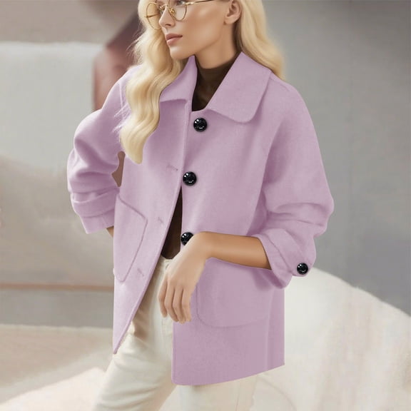 Women's Winter Peacoat Short Lapel Long Sleeve Business Work Office Button Coats Outwear Jackets M