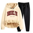thumbnail image 1 of Women's Winter Pile Thickened Warm Solid Color Cardigan Sherbet Hooded Sweatshirt Jacket Pants Two Piece Set, 1 of 8
