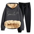 thumbnail image 1 of Women's Winter Pile Thickened Warm Solid Color Color Cardigan Sherbet Hooded Sweatshirt Jacket Pants Two Piece Set, 1 of 2