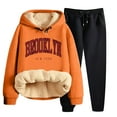 thumbnail image 1 of Women's Winter Pile Thickened Warm Solid Color Color Cardigan Sherbet Hooded Sweatshirt Jacket Pants Two Piece Set, 1 of 2