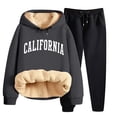 thumbnail image 1 of Women's Winter Pile Thickened Warm Solid Color Color Cardigan Sherbet Hooded Sweatshirt Jacket Pants Two Piece Set, 1 of 2