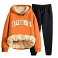 thumbnail image 1 of Women's Winter Pile Thickened Warm Solid Color Color Cardigan Sherbet Hooded Sweatshirt Jacket Pants Two Piece Set, 1 of 2