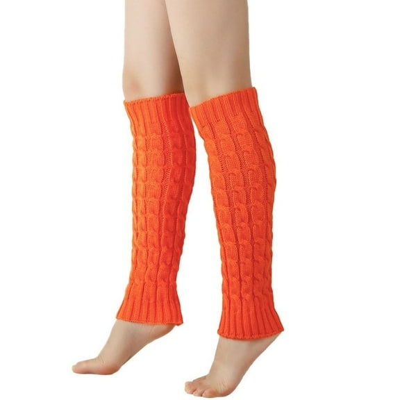 Women's Winter Piled Socks, Eight-character Twisted Knitted Coarse Wool Socks, Slouchy Boot Cuffs, Orange-Yellow