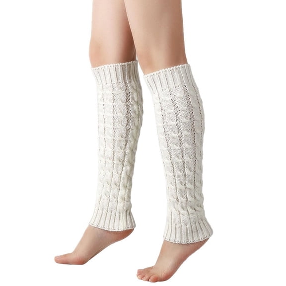 Women's Winter Piled Socks, Eight-character Twisted Knitted Coarse Wool Socks, Slouchy Boot Cuffs, White