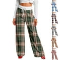 thumbnail image 1 of Women's Winter Plaid Print Drawstring Casual Sports Pants, Burgundy, XL, 1 of 5