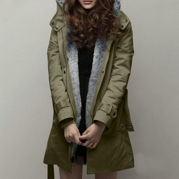Women's Winter Plus Size Plush Windbreaker Utility Three Piece Thick Collar Coat ,by Azrian (Army Green,XXXL)
