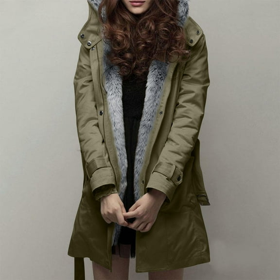 Women's Winter Plus Size Plush Windbreaker Utility Three Piece Thick Collar Coat ,by Azrian (Army Green,XXXL)