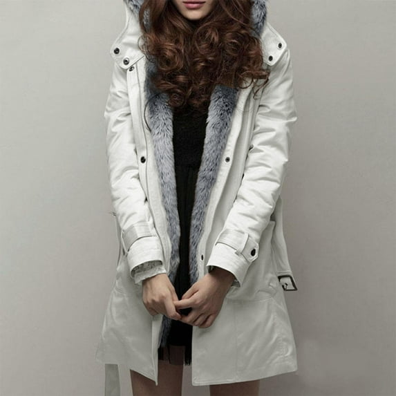 Women's Winter Plus Size Plush Windbreaker Utility Three Piece Thick Collar Coat ,by Azrian (White,XXXL)