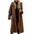thumbnail image 1 of Women's Winter Plus Size Trench Coat Long Sleeve Plush Coat Color: Coffee Size: XXL, 1 of 5