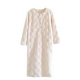 thumbnail image 1 of Women's Winter Plus Velvet Warm Checkerboard Long-sleeved Round Neck Mid-length Nightdress, 1 of 7