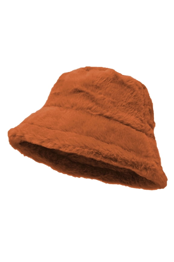 Women's Winter Plush Fluffy Bucket Hat Warm Faux Fur Lining Cozy Wide Brim Cap Camel