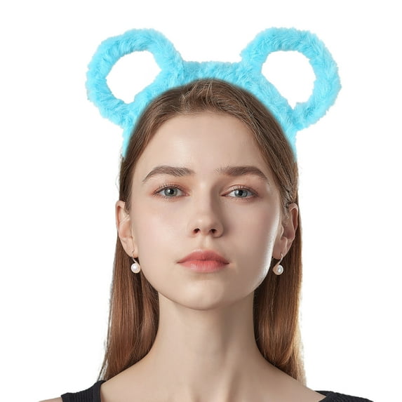 Women's Winter Plush Headband with Bear Ears Design, Stretchy and Warm, Purple Color for Makeup and Casual Wear