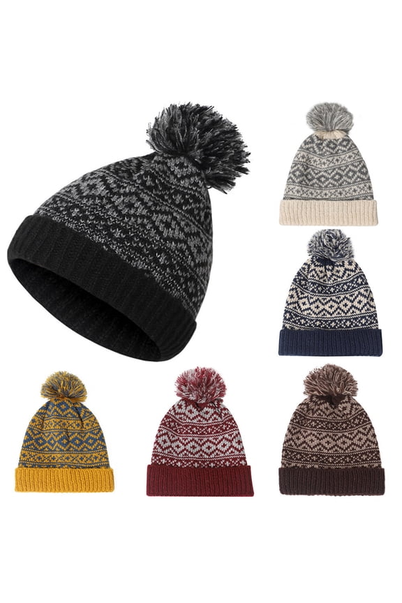 Women's Winter Pom Pom Beanie Hat, Warm Ear Protection Knitted Wool Cap with No Brim Design for Cold Weather Activities