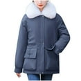 thumbnail image 1 of Women's Winter Puffer Coat 2023 Warm Full Zip Water Resistant Parka Coats Mid-Length Solid Windproof Down Coat with Faux Fur Trim Hood, 1 of 4