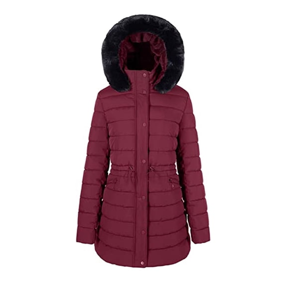 Women's Winter Puffer Coat Fleece Lined Warm Winter Jacket with Removable Faux Fur Hood