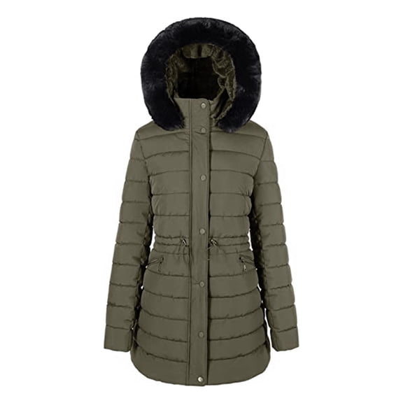 Women's Winter Puffer Coat Fleece Lined Warm Winter Jacket with Removable Faux Fur Hood