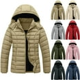 thumbnail image 1 of Women's Winter Puffer Coat Hooded Quilted Coat Full Zip Casual Warm Jacket Outerwear with Pockets,L,Khaki, 1 of 9