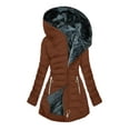 thumbnail image 1 of Women's Winter Puffer Coat Ndbuld Women's FALL And Winter Clothing Solid Color Hooded Cotton on Clearance Brown 2XL, 1 of 2