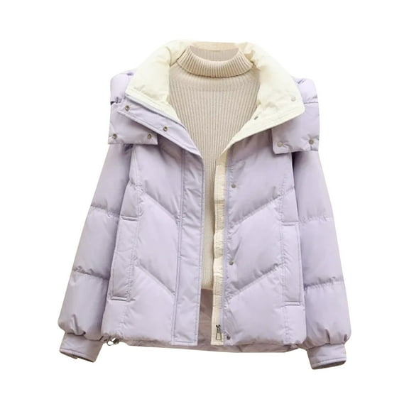 Women's Winter Puffer Coat Short Loose Jacket Long Sleeved Casual Stand Up Collar Jacket