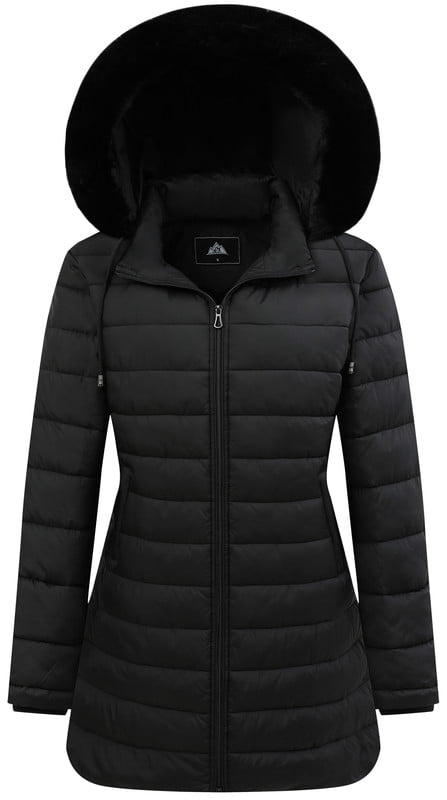 Womens Long Winter Coats - Cozy Long Puffer Coats for Women Wind & Water Resistant Hooded Quilted Jackets for Women, Black L