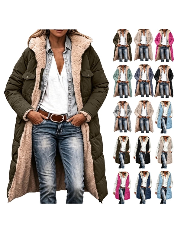 Women's Winter Puffer Coat Thickened Fleece Lined Parka Jacket Warm Down Jacket Outerwear with Detachable Hood
