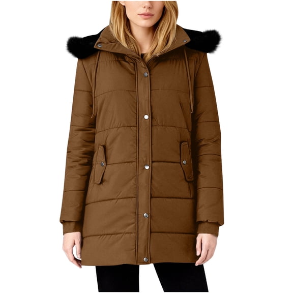Women's Winter Puffer Coat Winter Sherpa Lined Faux Fur Hooded Mid Long Parka Coat Fleece Lined Down Jacket Waterproof Faux Fur