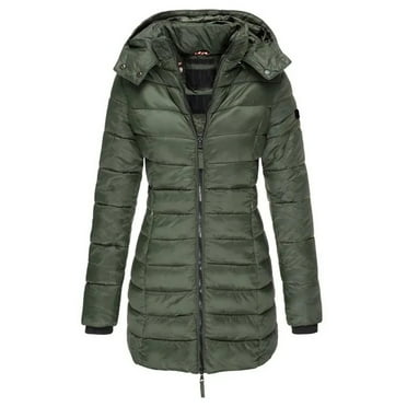 Women's Winter Puffer Coat with Detachable Hood, Lightweight Insulated Jacket for Cold Weather, Red, Medium