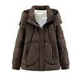 thumbnail image 1 of Women's Winter Puffer Jacket Detachable Hooded Jacket Casual Snow Coat with Pockets Coffee 2XL, 1 of 4