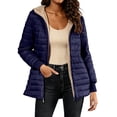 thumbnail image 1 of Women's Winter Puffer Jacket Hooded Fleece Lined Zip Up Mid-Length Quilted Coat Loose Fit Outerwear with Pockets for Work Daily Wear Fall Winter, 1 of 1