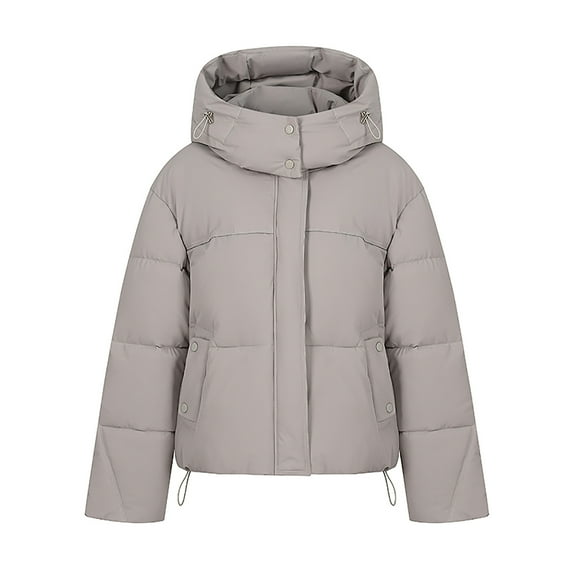 Women's Winter Puffer Jacket Hooded Zip Up Short Warm Quilted Hooded Puffer Coat Long Sleeve Zip Up Jackets Outerwear (XL, Gray)
