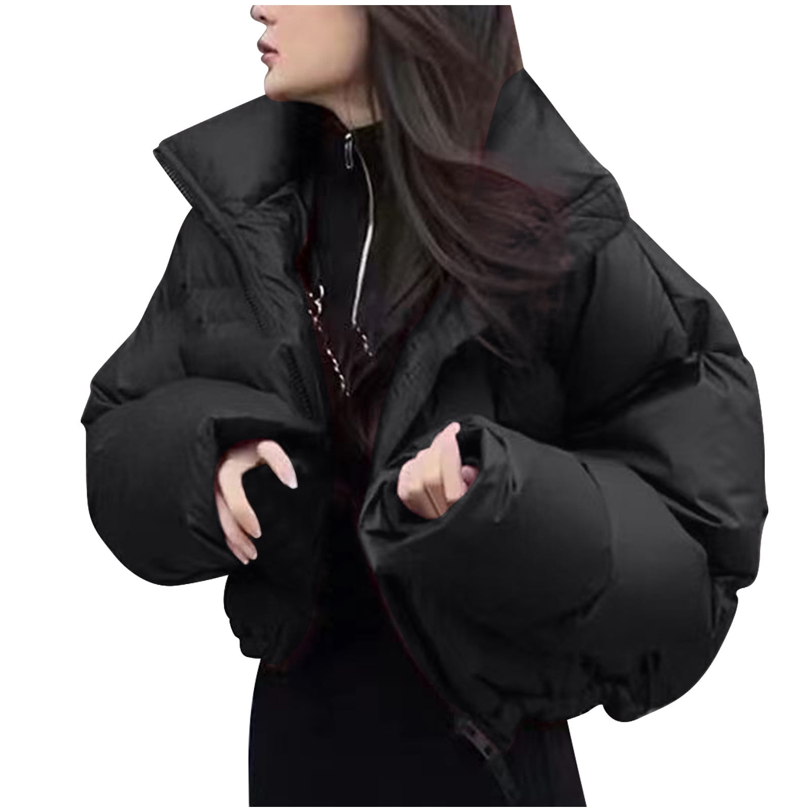 Women's Winter Puffer Jacket Oversized Long Sleeve Full Zip Stand