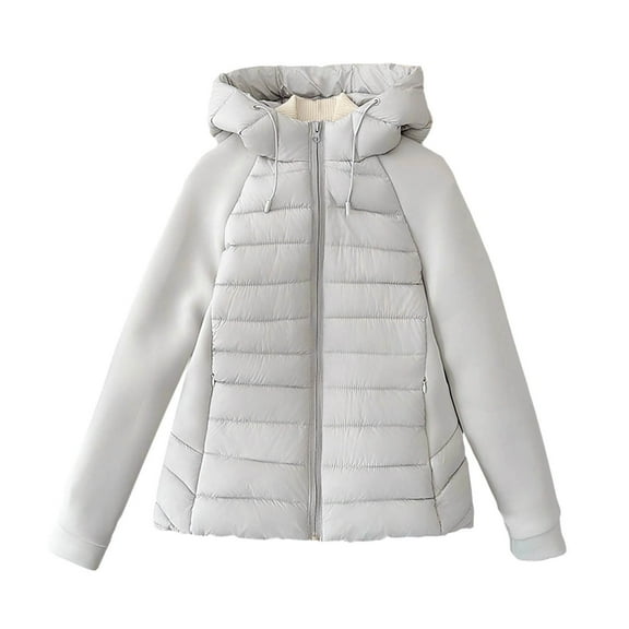 Women's Winter Puffer Jackets Long Sleeve MIx Miedia Outwear Hooded Jacket for Hiking Running Gray 2XL