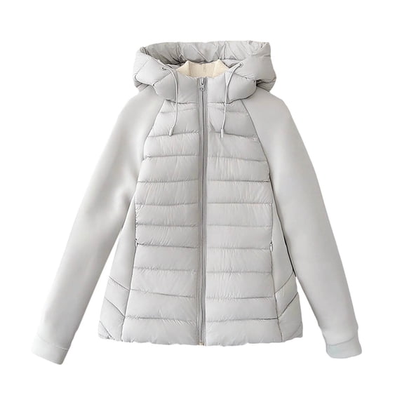 Women's Winter Puffer Jackets Long Sleeve MIx Miedia Outwear Hooded Jacket for Hiking Running Gray L