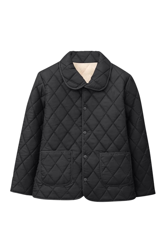 Women's Winter Quilted Jacket Snap Button Long Sleeve Diamond Puffer Coat Lightweight Open Front Cardigan