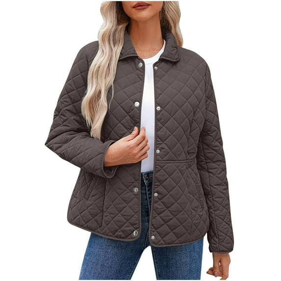 Women's Winter Quilted Jackets Long Sleeve Button Down Puffer Jacket Casual Loose Lightweight Outerwear Coats with Pockets
