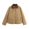thumbnail image 1 of Women's Winter Quilted Jackets Long Sleeve Button down Puffer Coat Fall Casual Padded Outerwear with Pockets New Womens Jackets Casual Lightweight Khaki M, 1 of 3