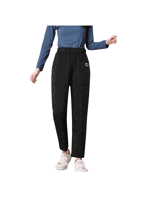Women's Winter Quilted Pants Down Pants Elastic Waist Oversized Trousers Loose Outdoor Padded Warm Season Slim High Waist Straight Large Size Loose Casual Long Pants