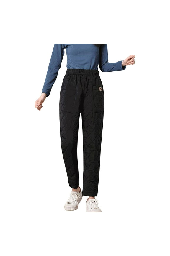 Women's Winter Quilted Pants Down Pants Elastic Waist Oversized Trousers Loose Outdoor Padded Warm Season Slim High Waist Straight Large Size Loose Casual Long Pants