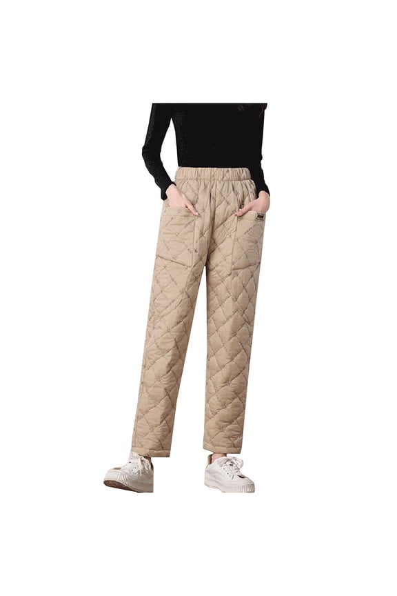Women's Winter Quilted Pants Down Pants Elastic Waist Oversized Trousers Loose Outdoor Padded Warm Season Slim High Waist Straight Large Size Loose Casual Long Pants