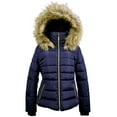 thumbnail image 1 of Women's Winter Quilted Puffer Coat Fleece Lined Warm Jacket with Removable Faux Fur Hood and Zipper, 1 of 3