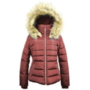 SHORE BABE Women's Winter Quilted Puffer Coat Fleece Lined Warm Jacket with Removable Faux Fur Hood and Zipper