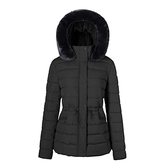 Women’s Winter Quilted Puffer Coat Fleece Lined Warm Winter Jacket with Removable Faux Fur Hood