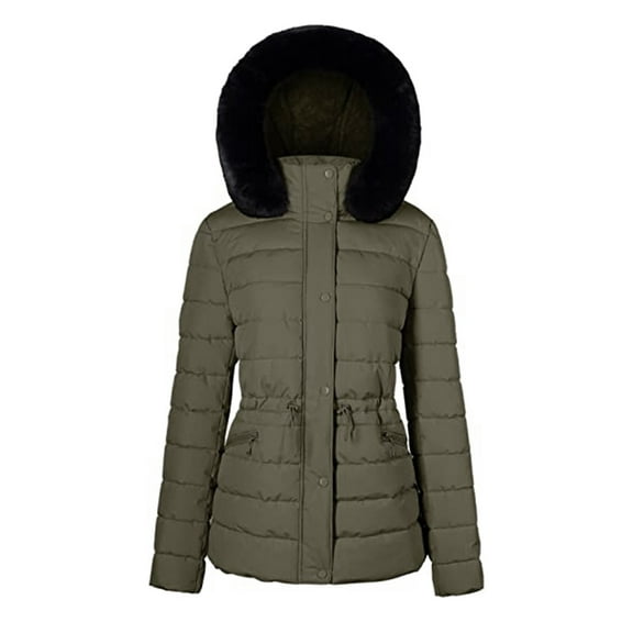 Women’s Winter Quilted Puffer Coat Fleece Lined Warm Winter Jacket with Removable Faux Fur Hood