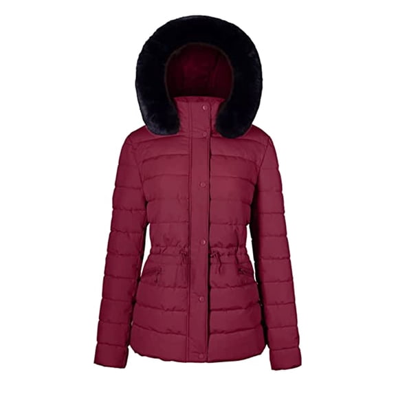 Women’s Winter Quilted Puffer Coat Fleece Lined Warm Winter Jacket with Removable Faux Fur Hood