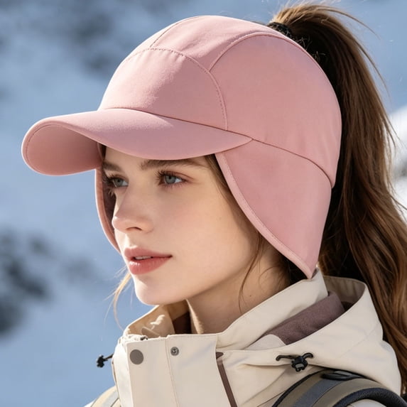 Women's Winter Reflective Fleece Ponytail Hat LSONABXA with Ear Flaps - Winter Hat for Women