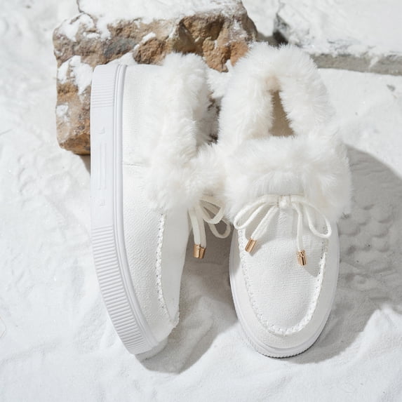 Women's Winter Round Toe Platform Fleece Lined Cotton Shoes, Thick Warm Sole Breathable Upper, Casual Warm Sneakers for Daily Leisure