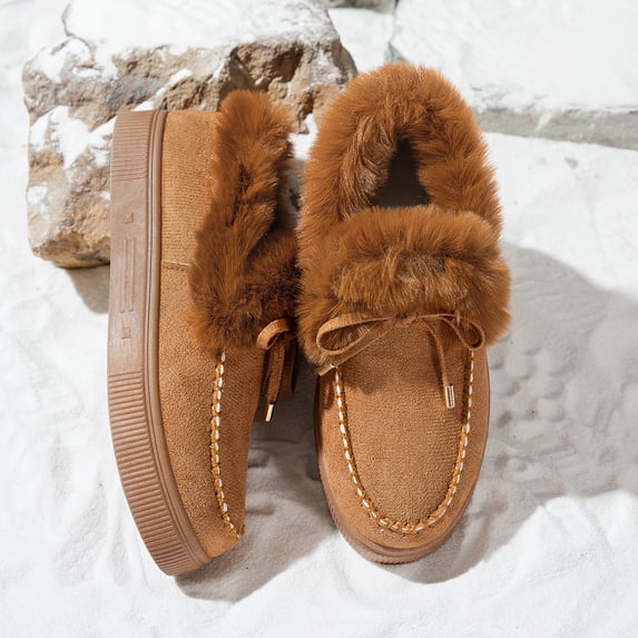 Women's Winter Round Toe Platform Fleece Lined Cotton Shoes, Thick Warm Sole Breathable Upper, Casual Warm Sneakers for Daily Leisure