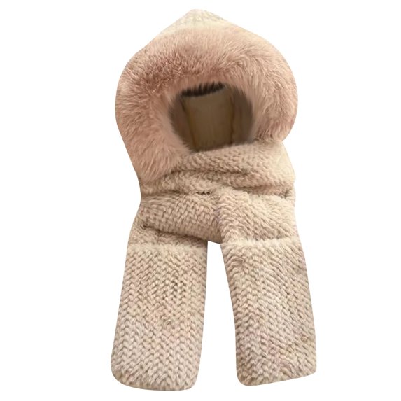 Women's Winter Scarf Hat Gloves Set Three in One Fleece Lined Windproof Cold Weather Neck Warmer without Ears, Khaki