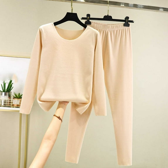 Women's 100% Cotton Thermal Underwear Set Winter Warm Pajamas Lounge Wear Long Sleeve Top & Pants