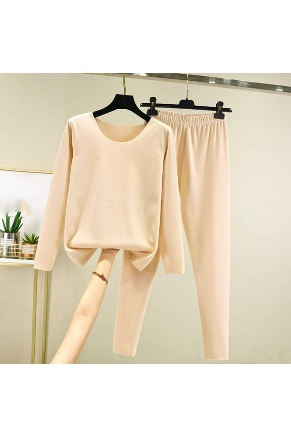 Women's 100% Cotton Thermal Underwear Set Winter Warm Pajamas Lounge Wear Long Sleeve Top & Pants